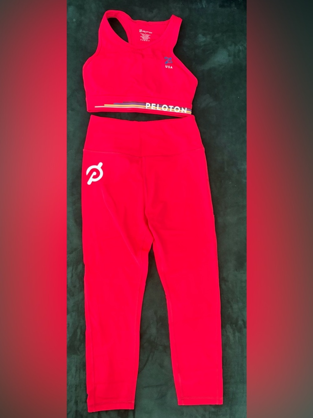 Peloton USA Bright Red Capri Legging & Sports Bra Set